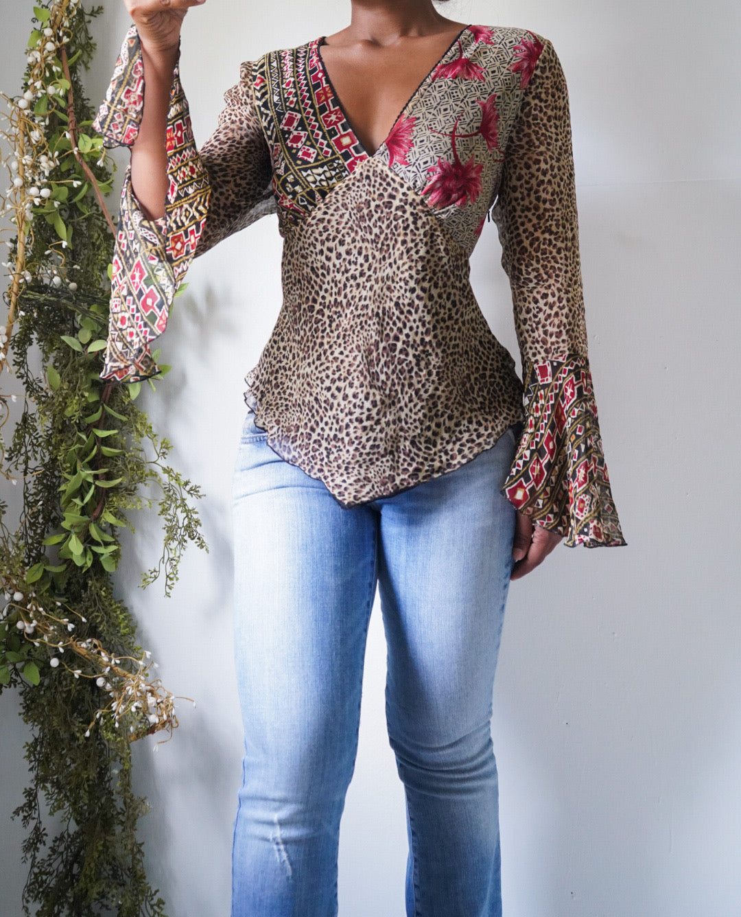 Y2K Silk Animal Patchwork Print Silk Top