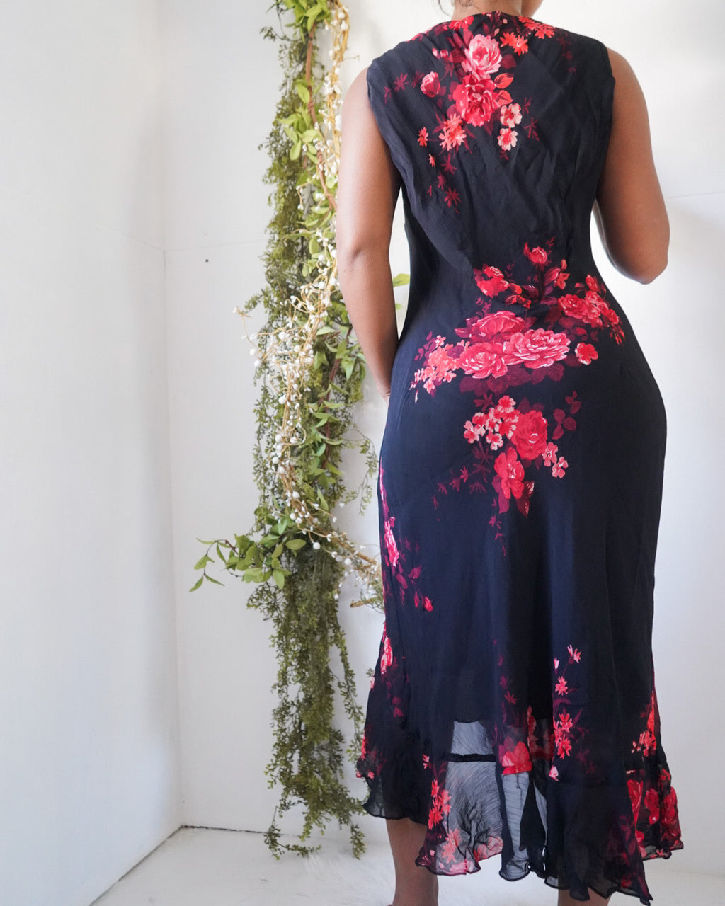 Y2K Black Summer Floral Midi Dress