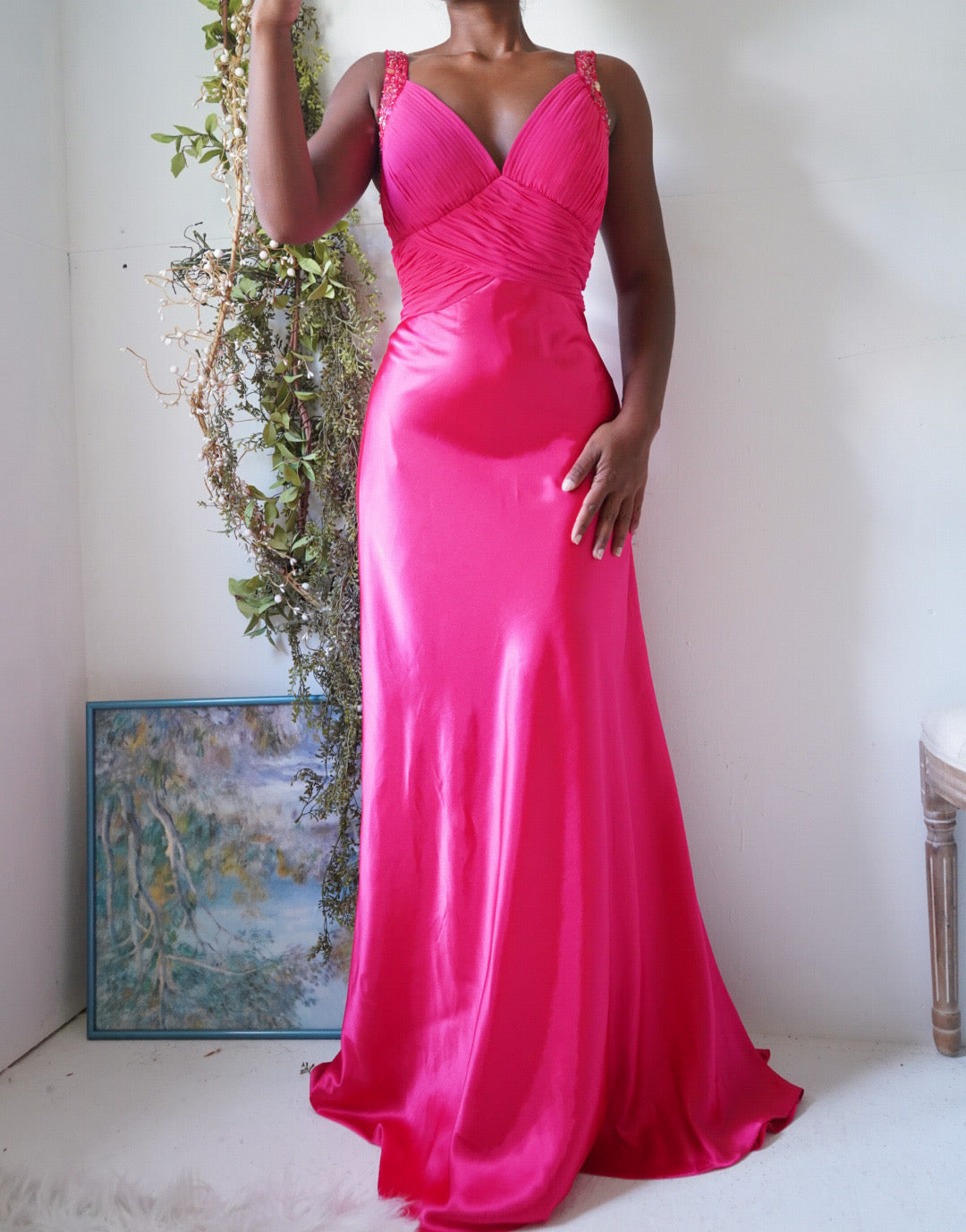 Y2K Deep Coral Pink Satin Gown