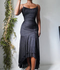 Y2K Black Sparkle Milkmaid High Low Dress