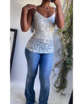 Rare Vintage Y2K Ivory Crochet Sequin Cami