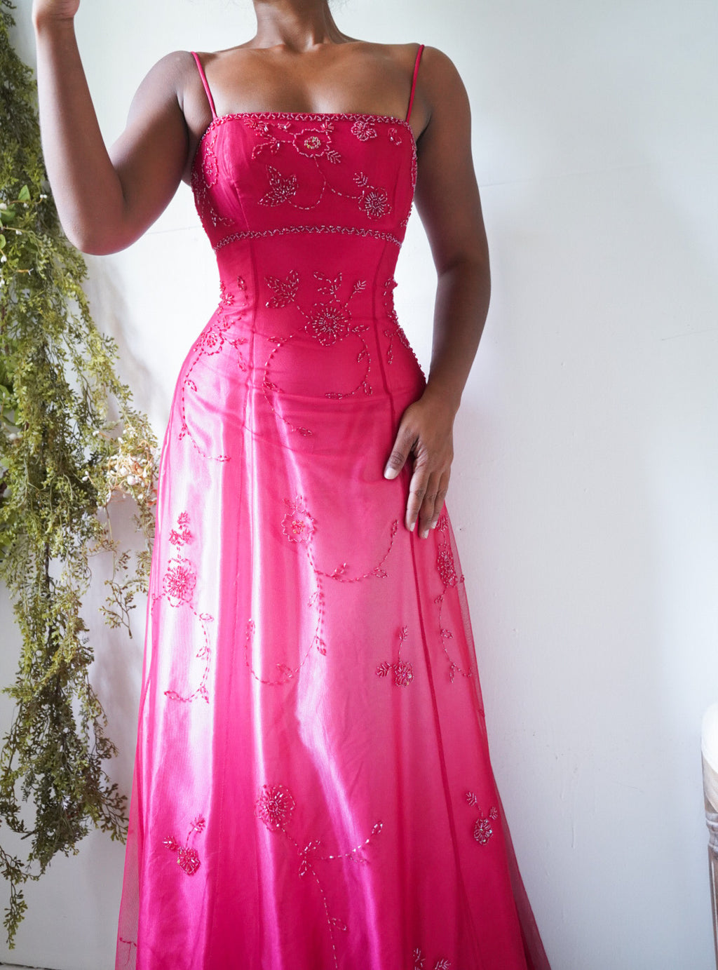 Y2K Ombre Red Beaded Low Back Gown