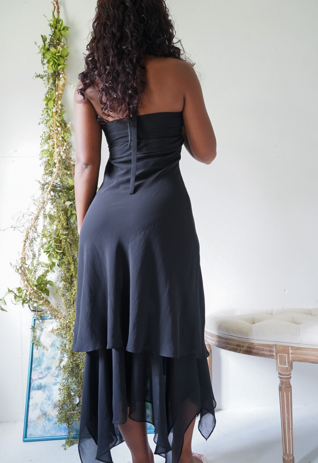 Y2K Halter Fairy Hem Black Dress