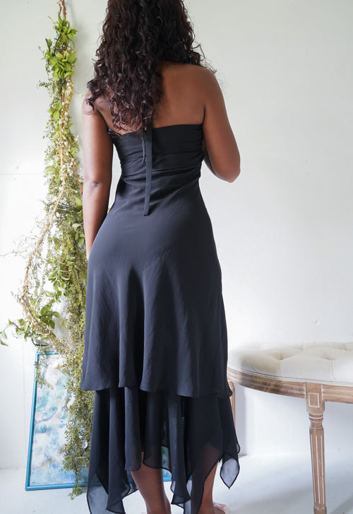 Y2K Halter Fairy Hem Black Dress