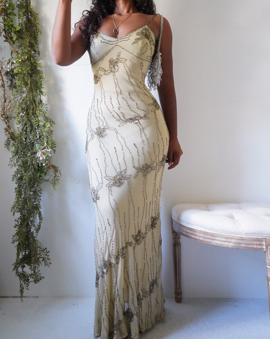 Y2K Sue Wong Beige Beaded Gown