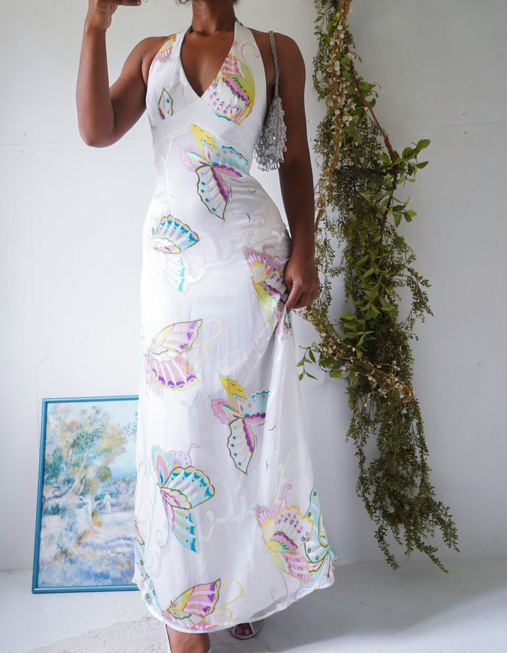 Rare Y2K White Butterfly Halter Gown