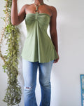 Y2K Forest Green Halter Babydoll Top