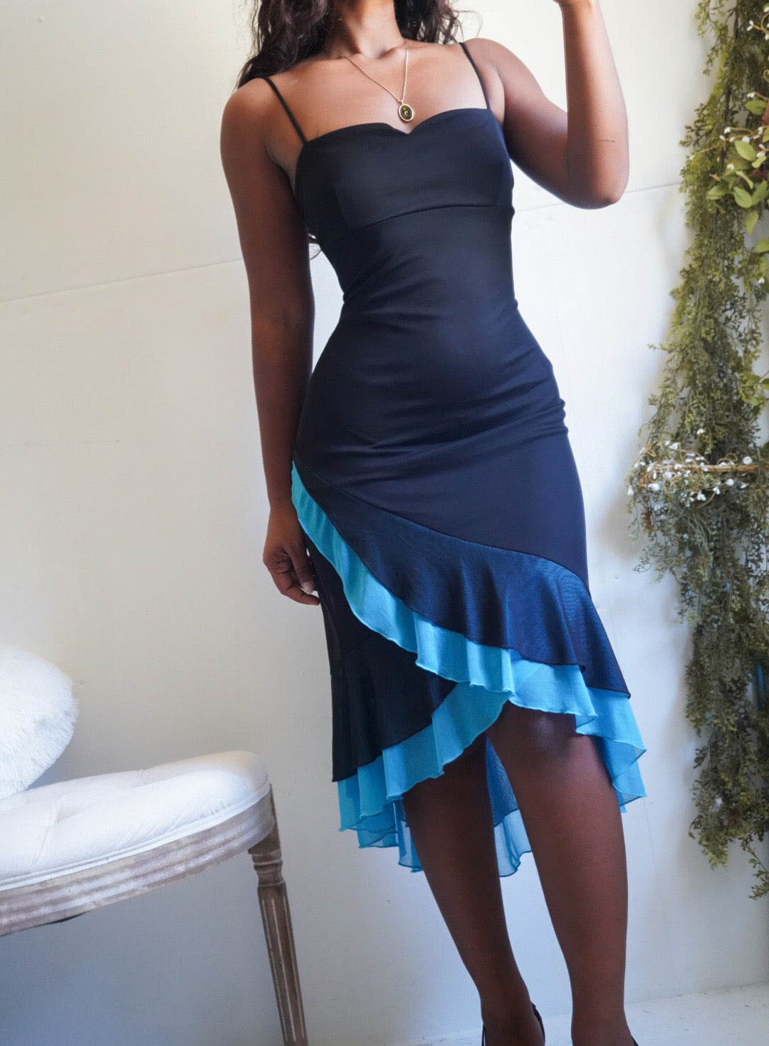 Y2K Little Black Dress with High Low Hem