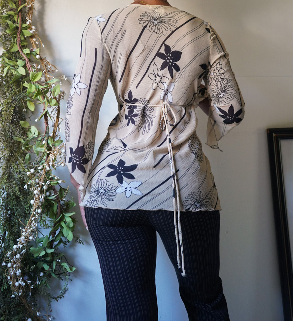 Boho Cream Floral Tie Back Top