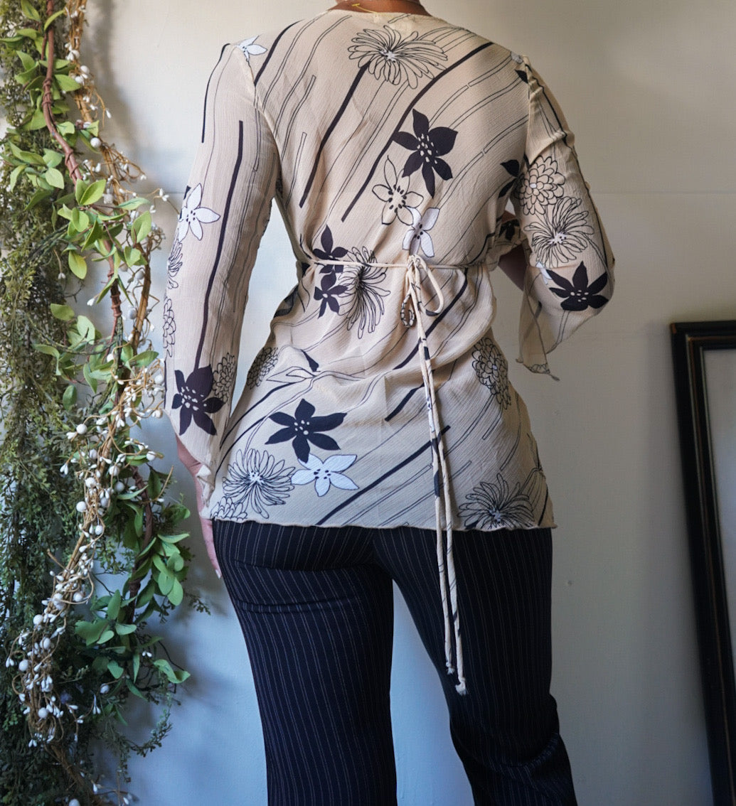 Boho Cream Floral Tie Back Top
