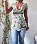 Y2K Boho Paisley Split Front Top
