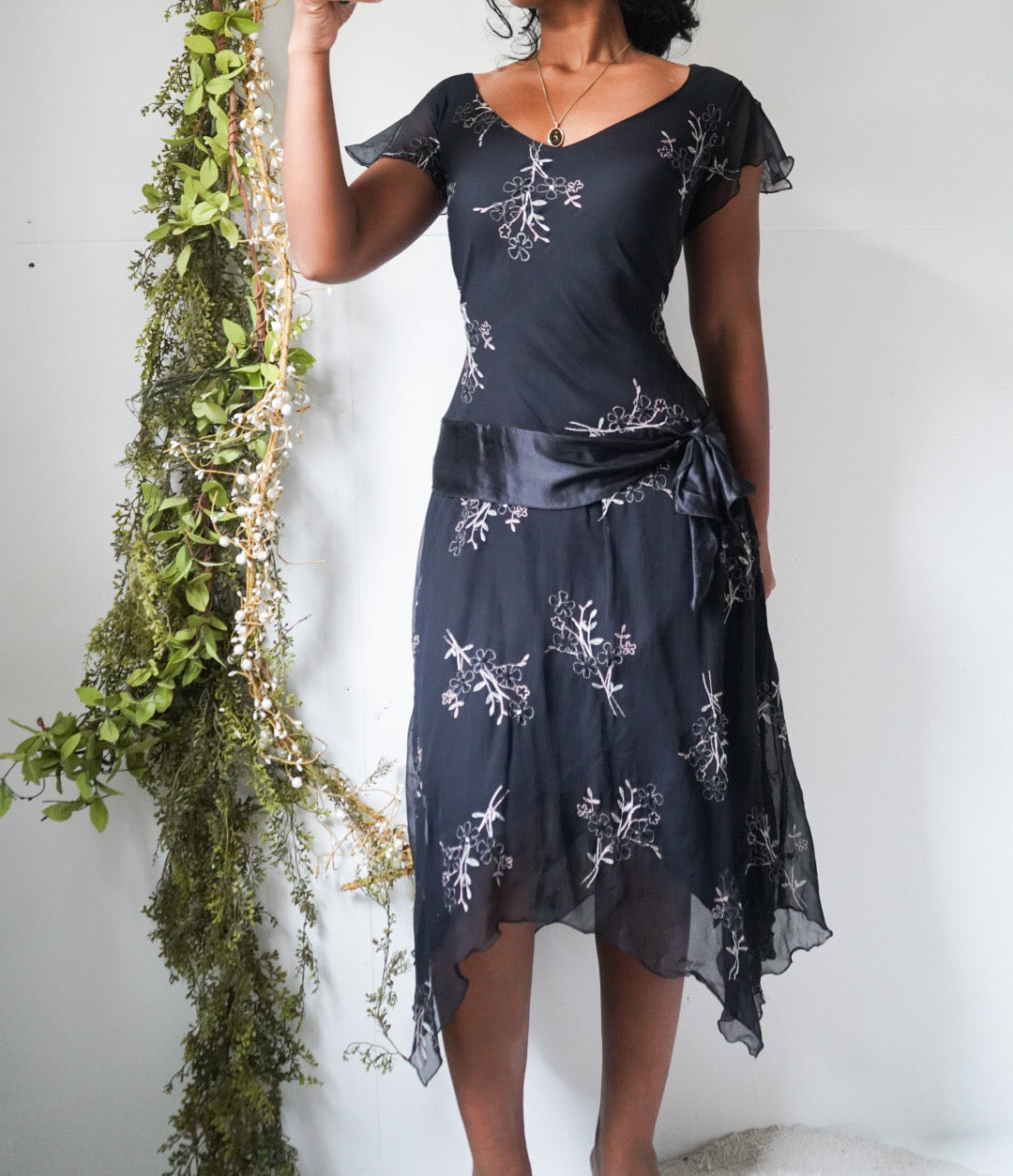 Black Embroidered Silk Fairy Dress