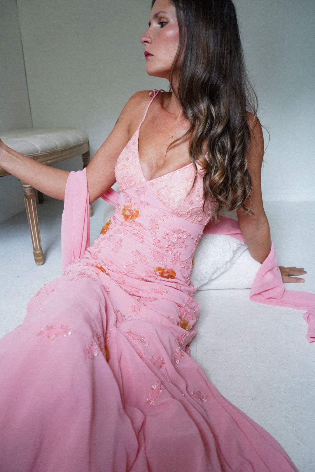 Vintage Pink Beaded and Sequined Gown