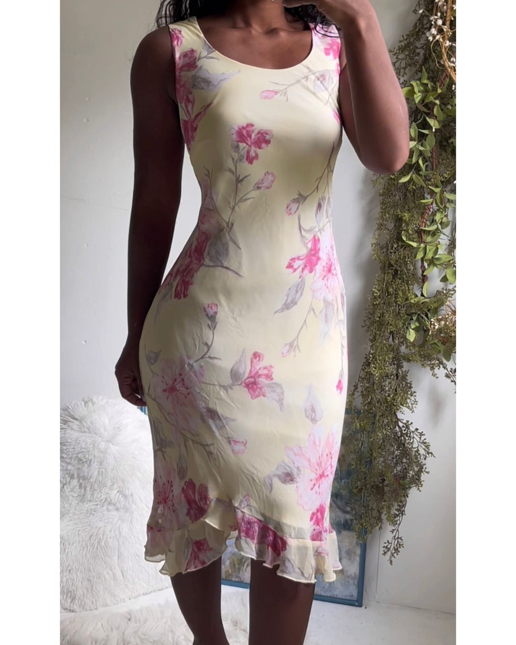 Y2K Pale Yellow Romantic Floral Slip Dress