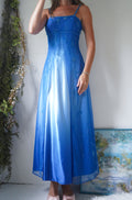 Y2k Ombre Blue Beaded Split Front Gown