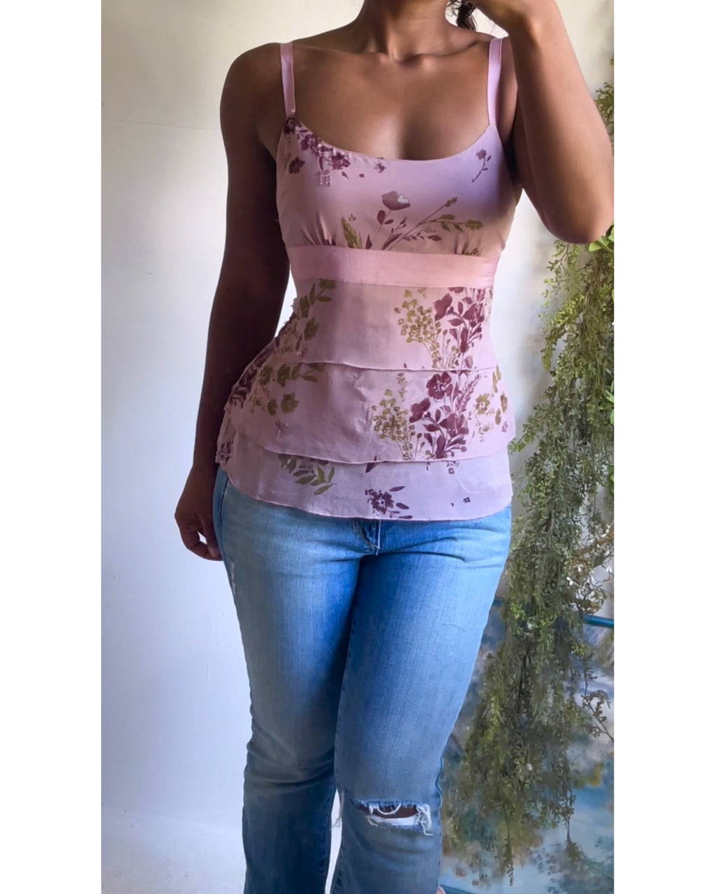 Y2K Silk Dusty Lavender Ruffle Layer Top