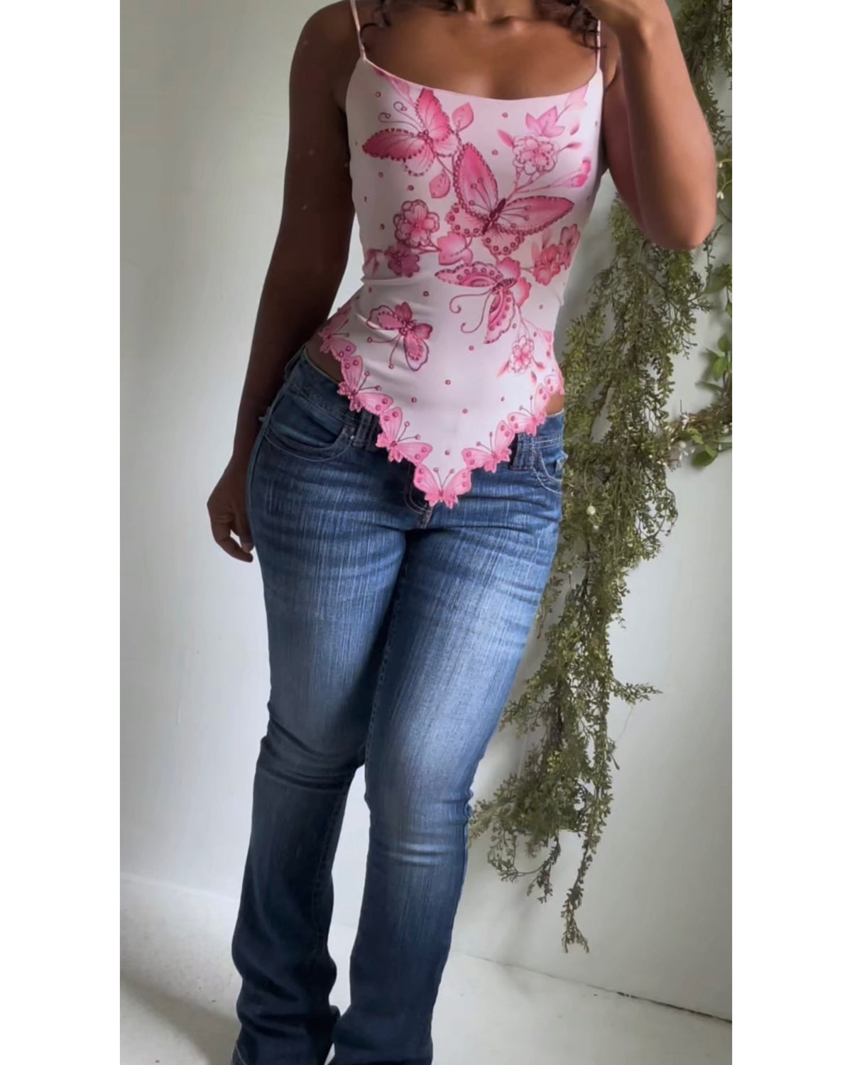 Rare Y2K Pastel Pink Butterfly Hem Top