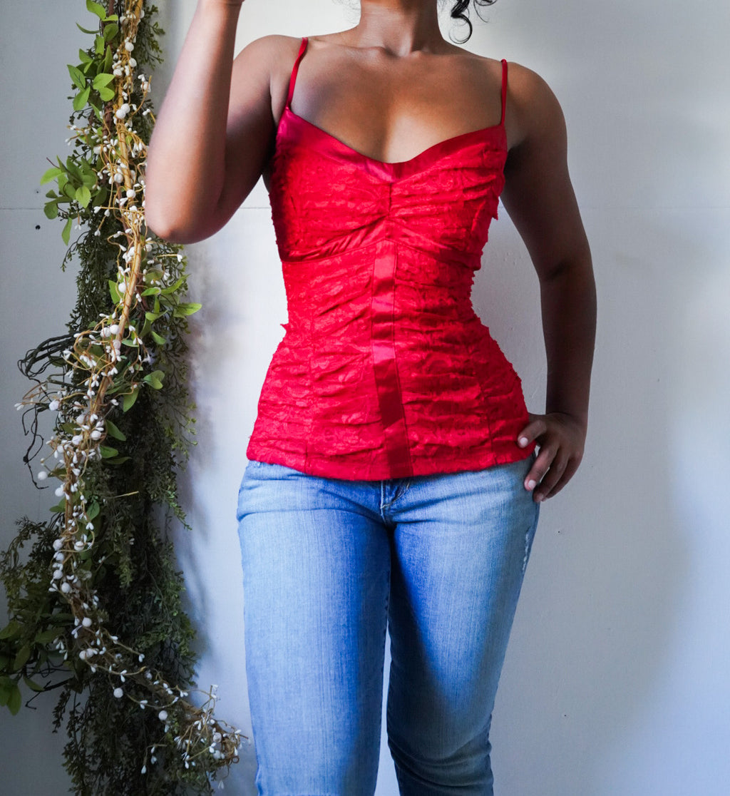 Vintage Y2K Red Lace Bustier Style Cami