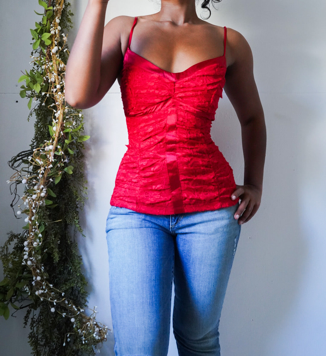 Vintage Y2K Red Lace Bustier Style Cami