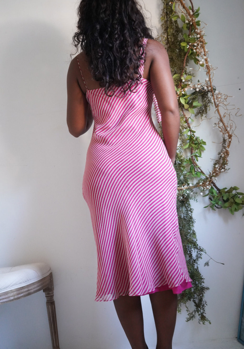 Y2K Silk Striped Midi Dress