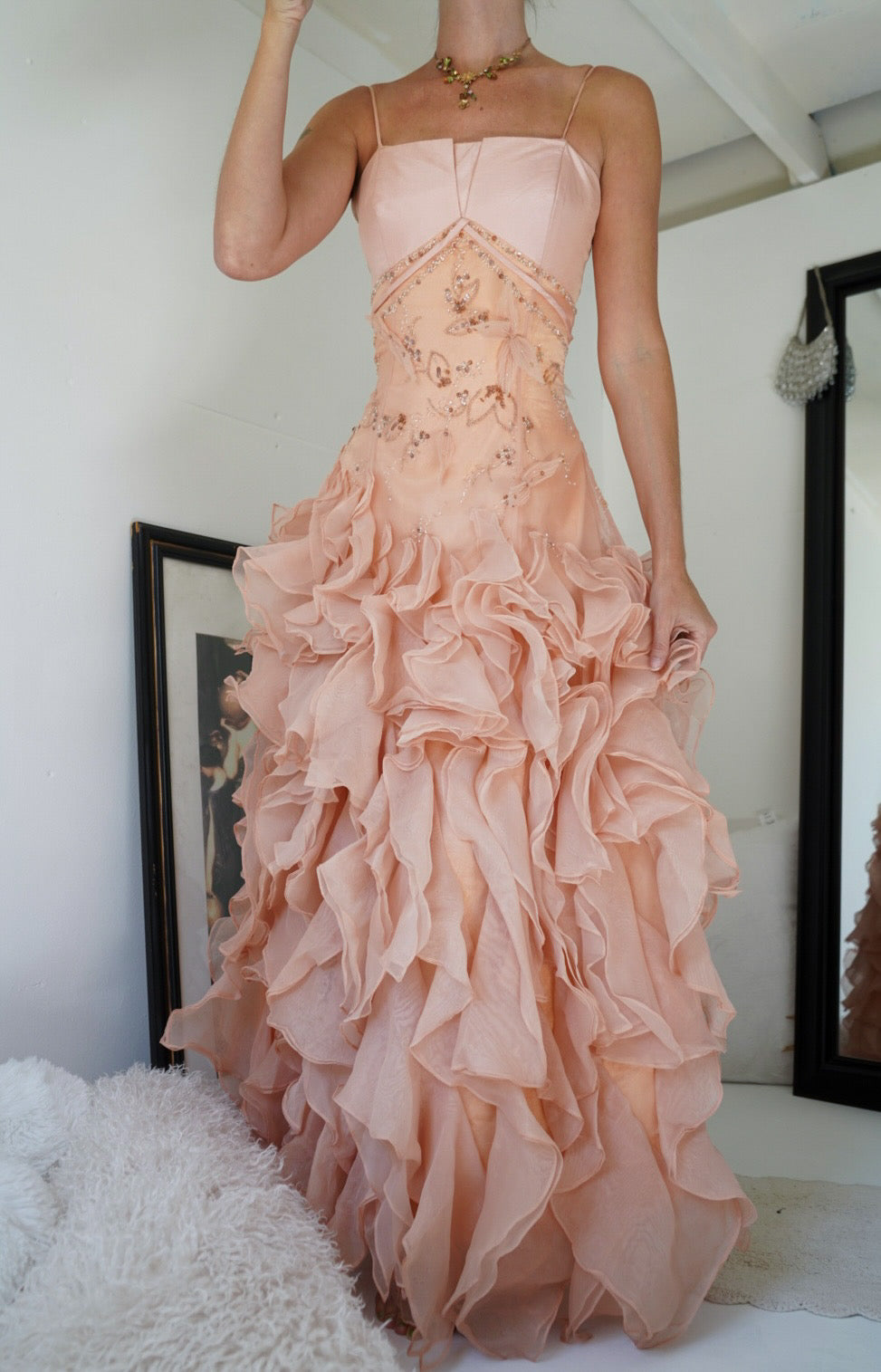Rare Vintage Lace Up Back Beaded Gown