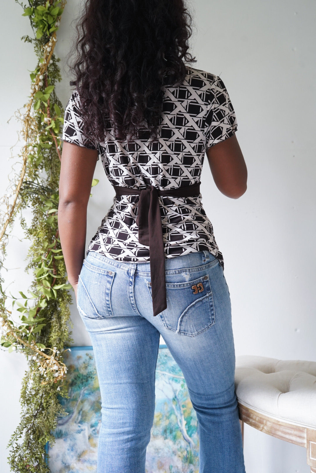 Y2K Crossover Neckline Tie Back Top