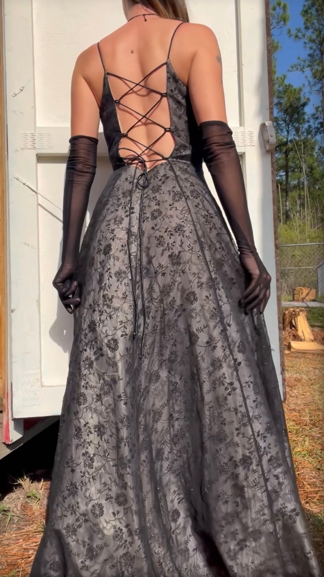 Y2K Burnout Floral Lace Up Back Gown