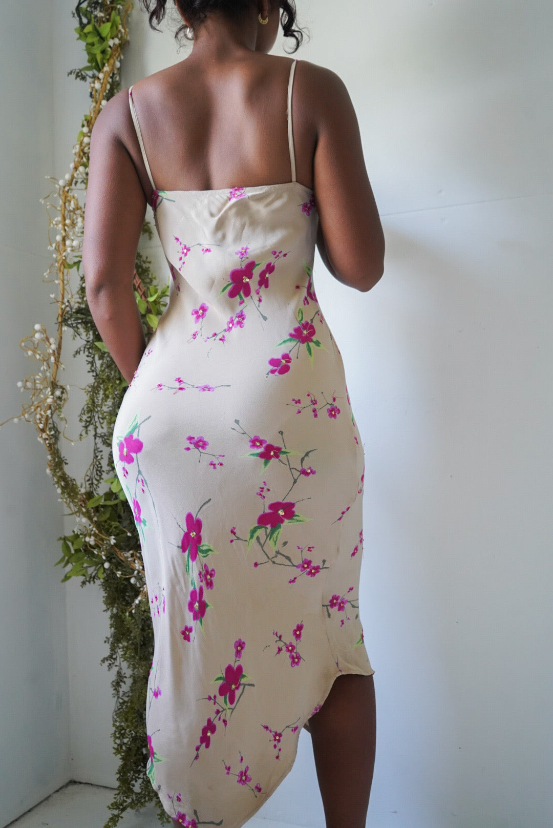 Rare Vintage Y2K Tan and Pink Floral Sequin Midi Dress