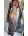 Rare Y2K Boho Paisley Beaded Silk Gown
