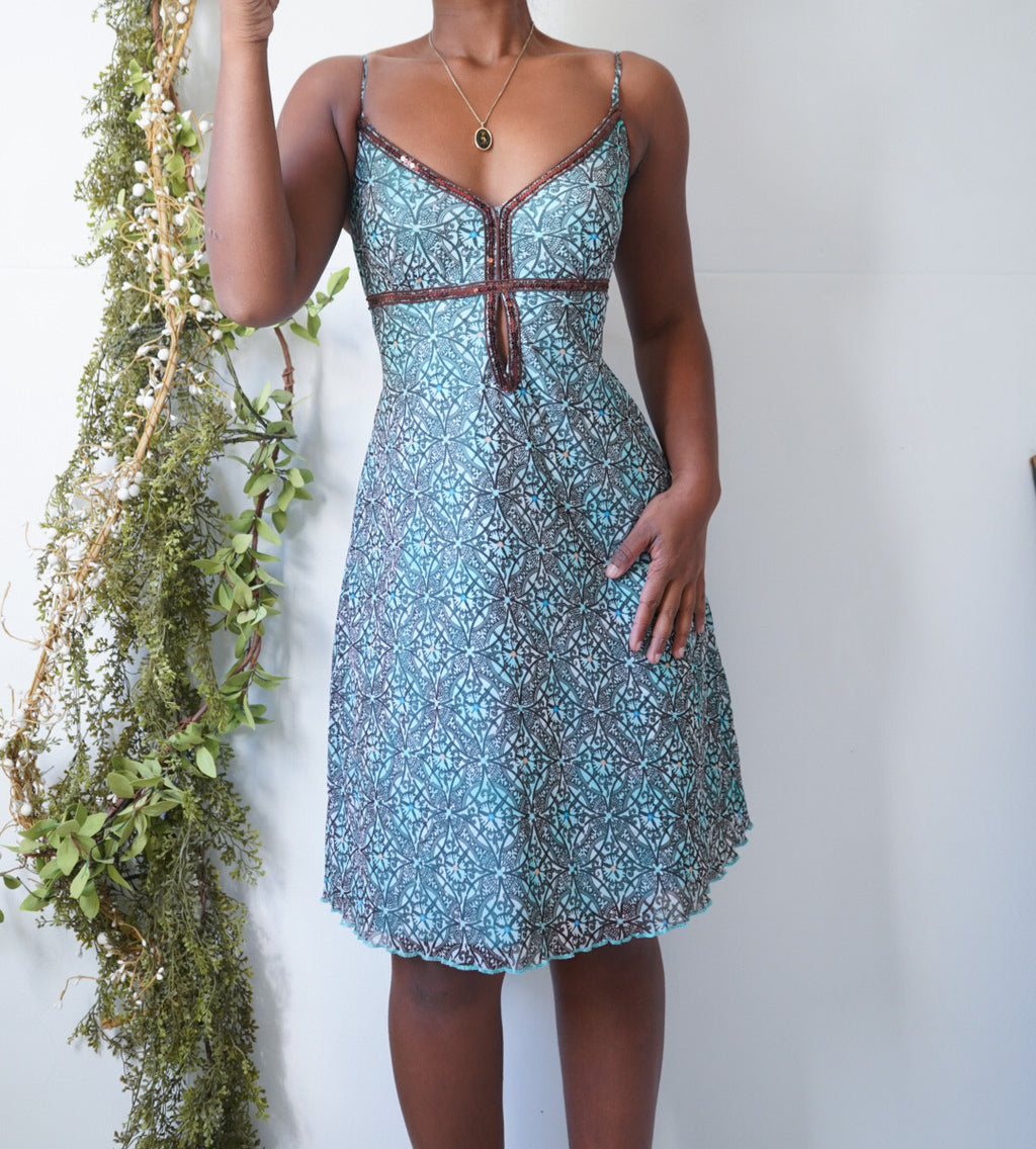 Vintage Y2K Boho Sequin Trim Dress