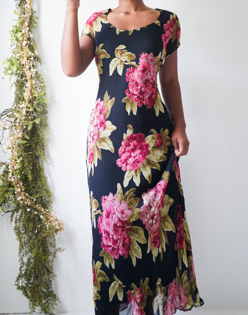 Vintage 90’s Floral Black Maxi Dress