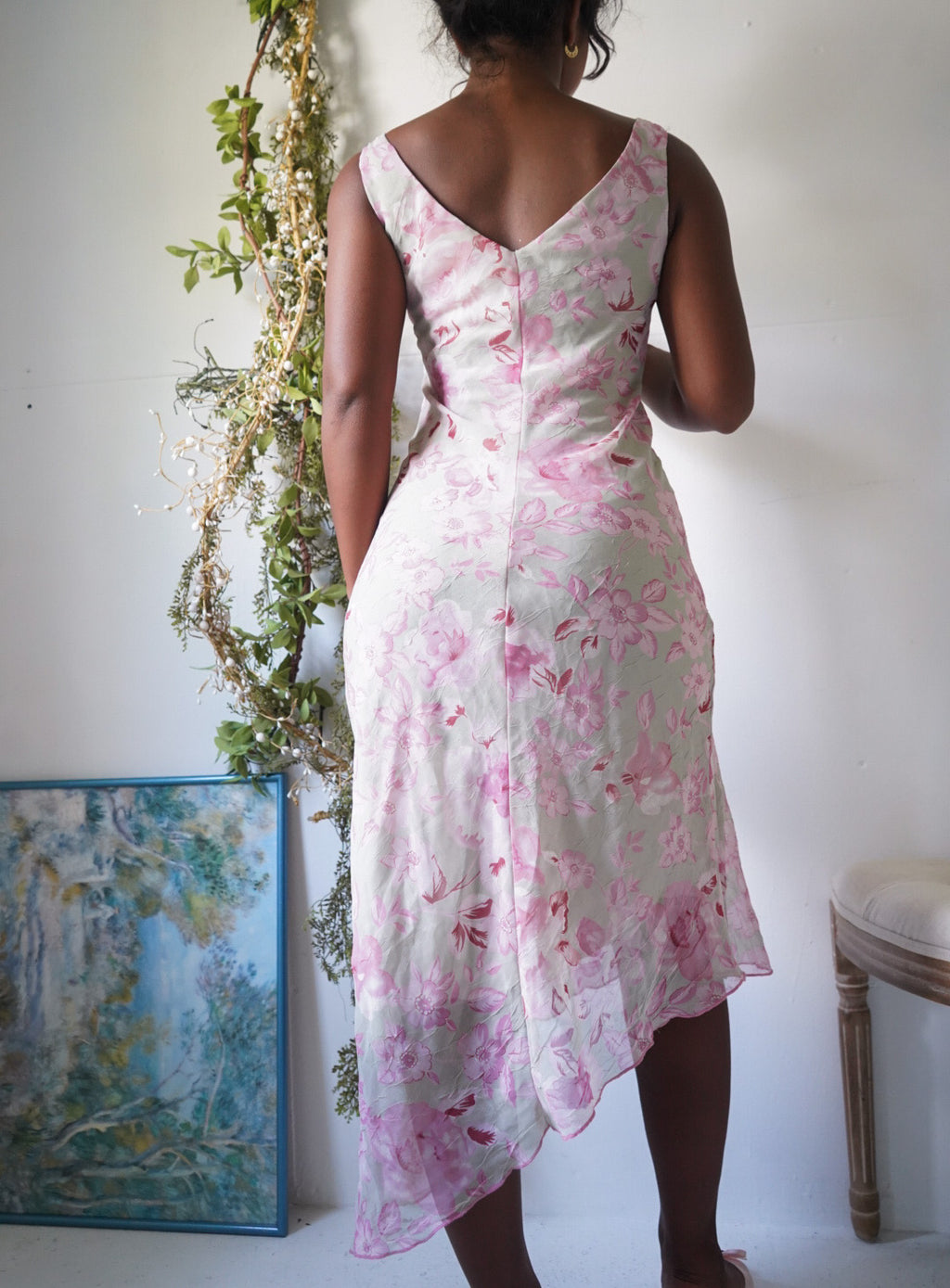 Y2K Romantic Floral Crossover Neckline Dress