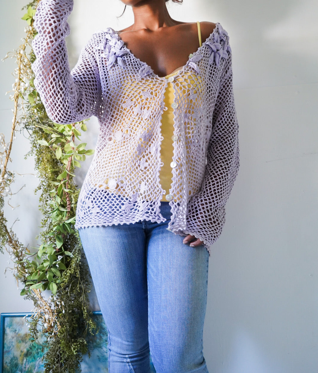 Y2K Lavender Crochet Knit Summer Cardigan