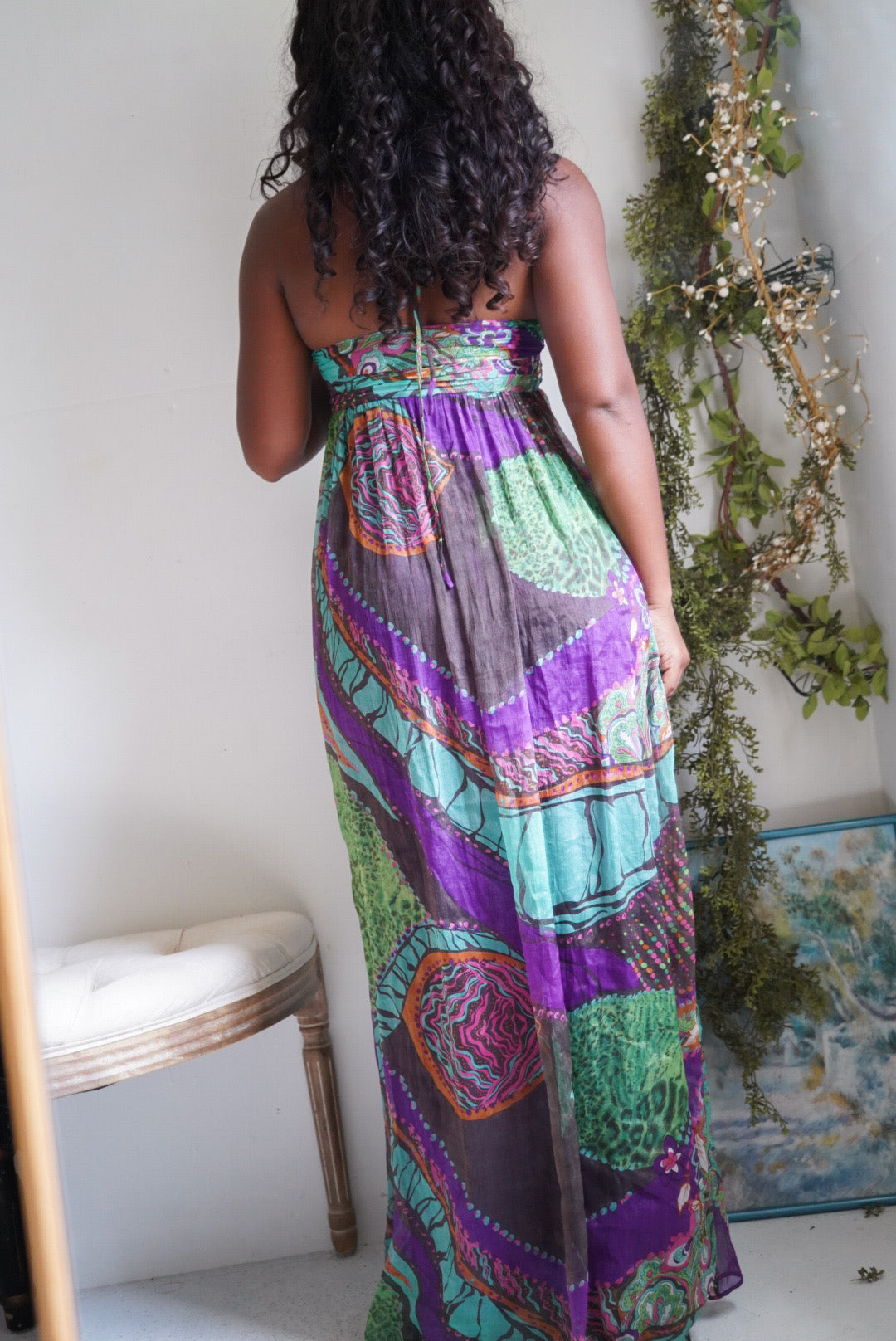 Y2K Boho Strapless Halter Tie Maxi Dress
