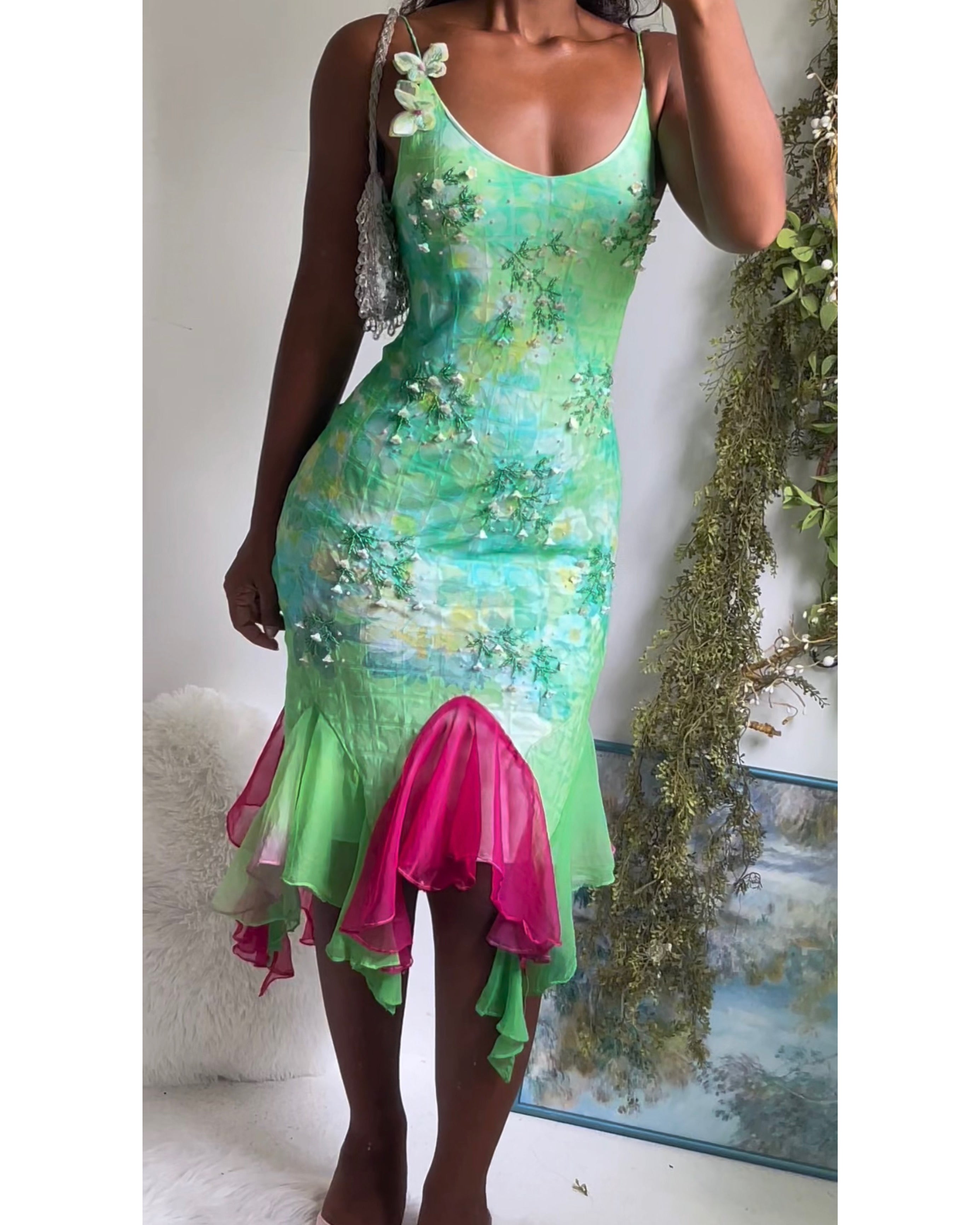 Silk Beaded Fairy Reworked Midi Dress