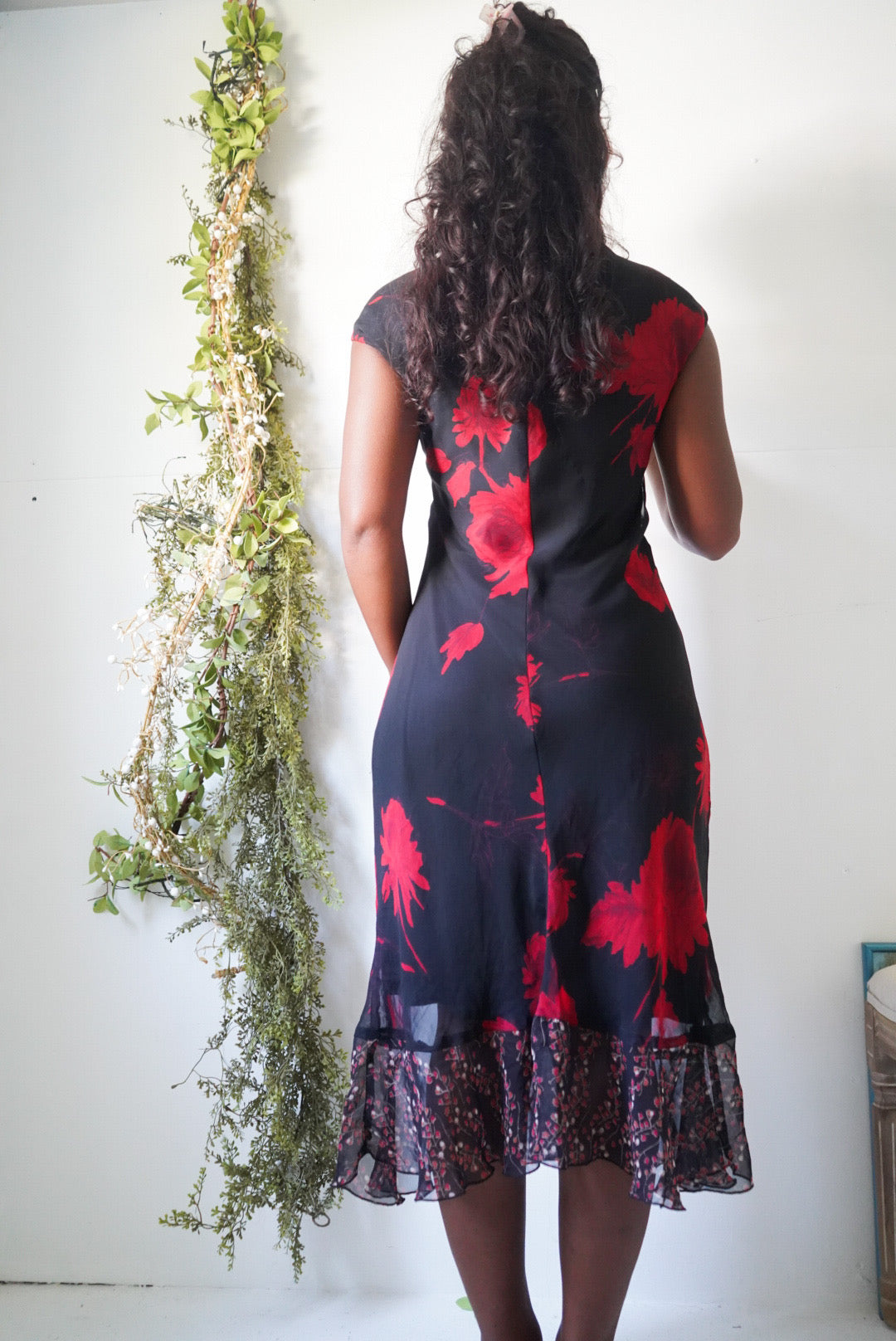Y2K Red Floral Ruffle Hem Dress