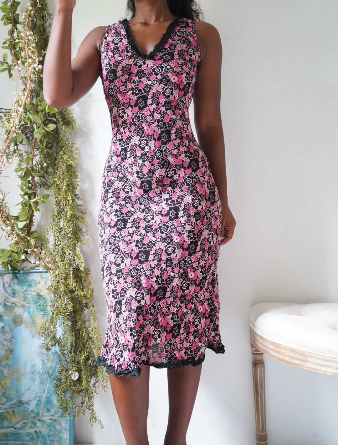 Y2K Pink and Black Floral Staple Slip Dress – Masha&Jlynn