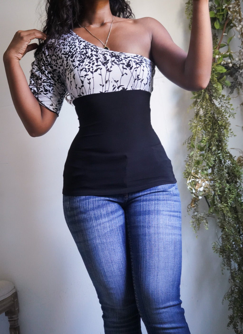 Y2K Monochrome Tie Back One Shoulder Top