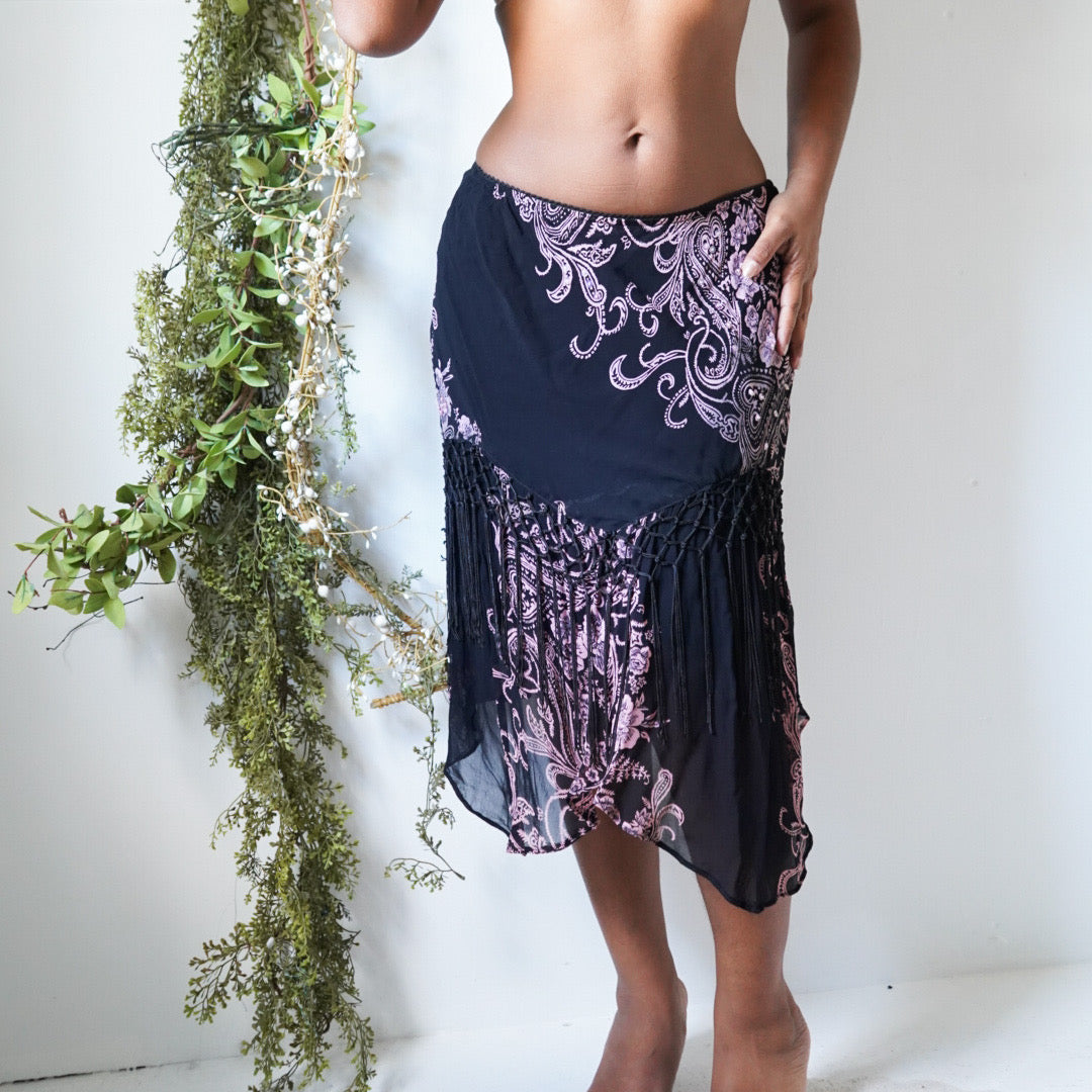 Y2K Paisley Fringe Fairy Skirt
