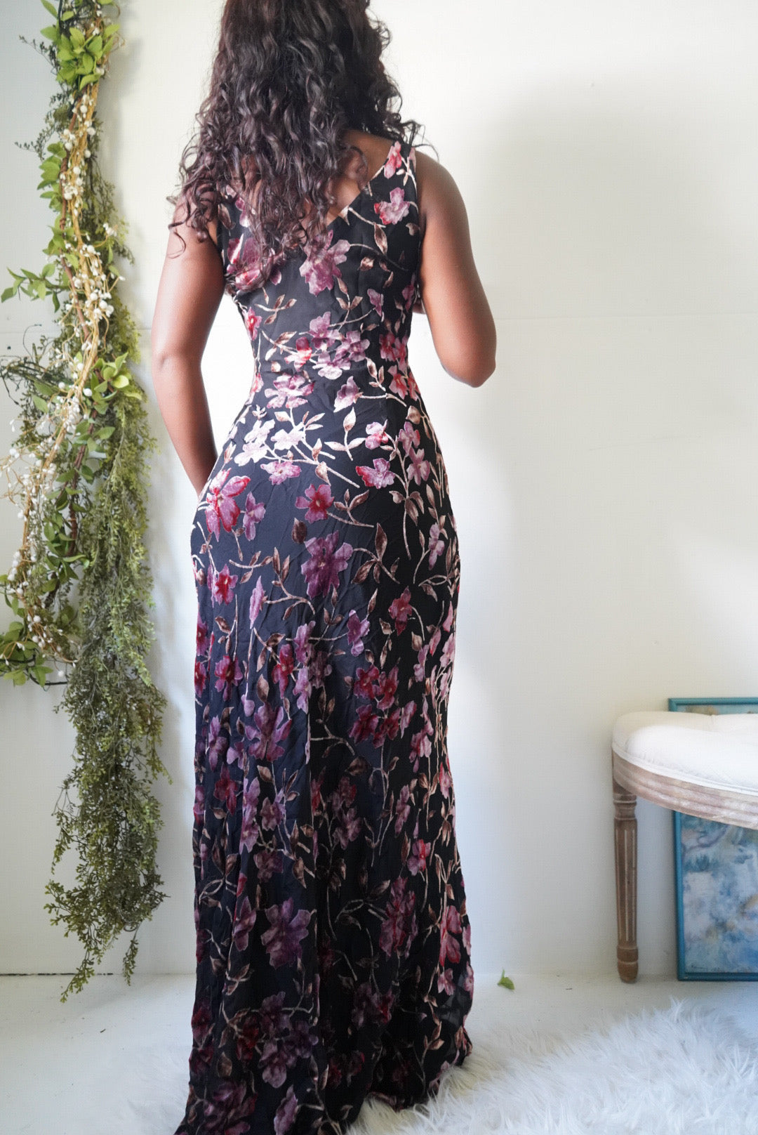 Vintage Y2K Burnout Velvet Floral Gown