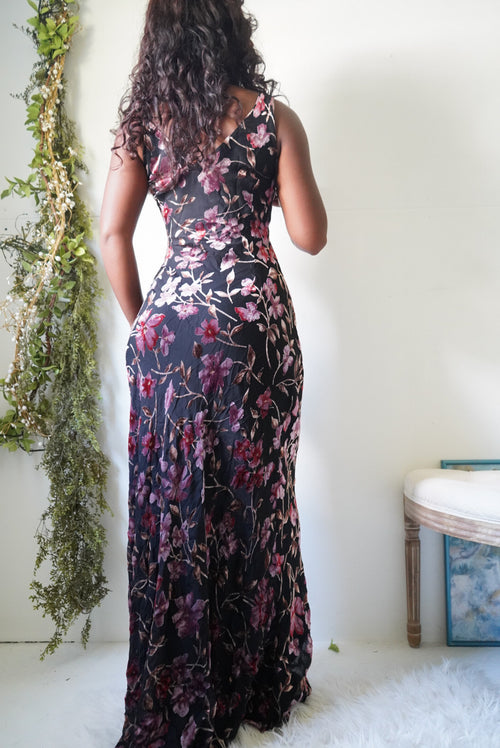 Vintage Y2K Burnout Velvet Floral Gown