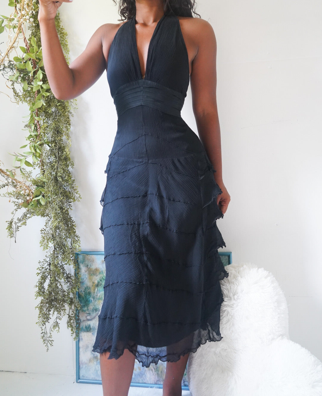 Y2K Silk Chiffon Black Cocktail Dress