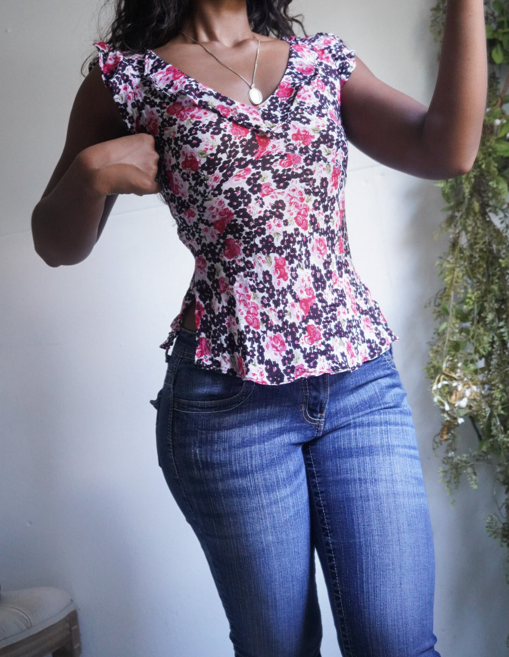 Y2K Ditsy Floral Ruffle Trimmed Top
