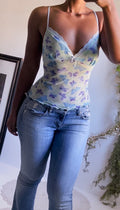 Vintage Blue Butterfly Mesh Cami
