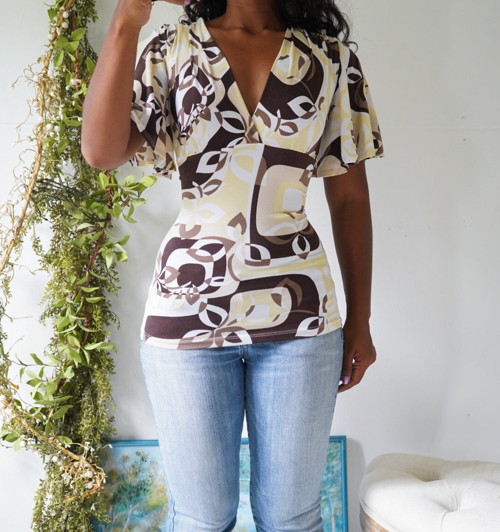 Y2K Flutter Sleeve Open Back Top