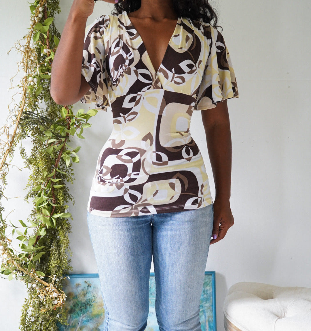 Y2K Flutter Sleeve Open Back Top