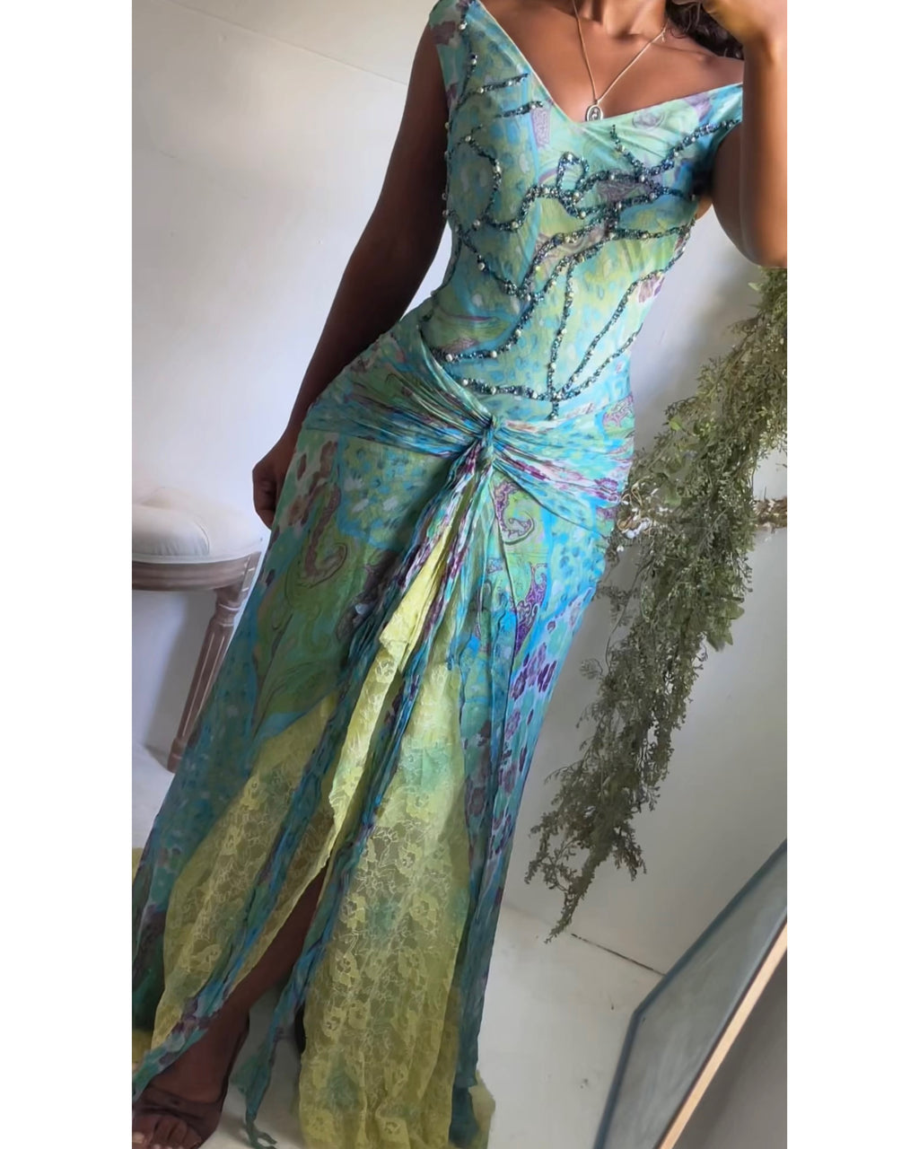 Y2K Paisley Silk Mermaid Gown