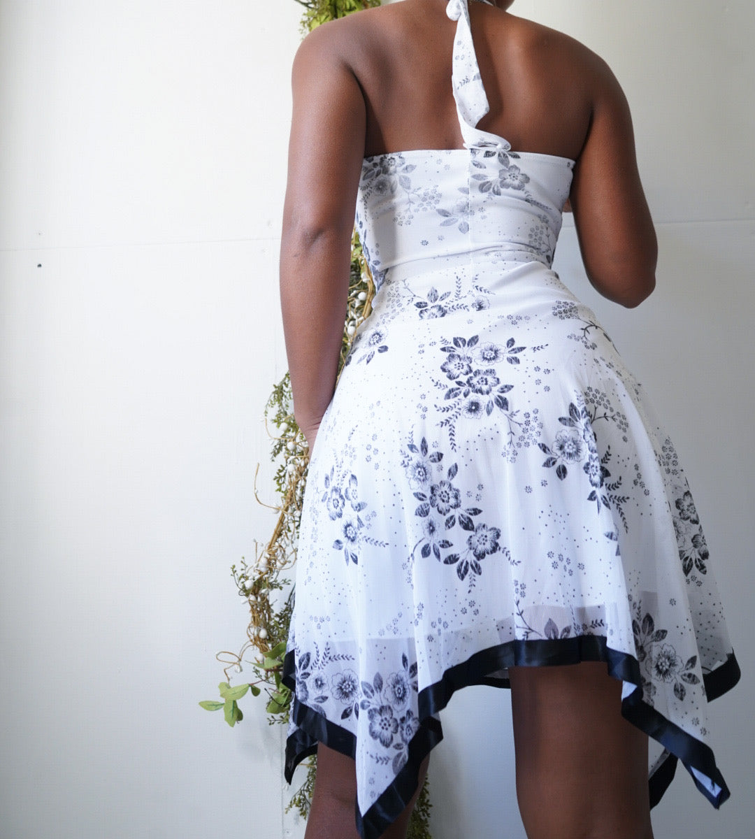 Monochrome Sparkle Floral Halter Fairy Dress