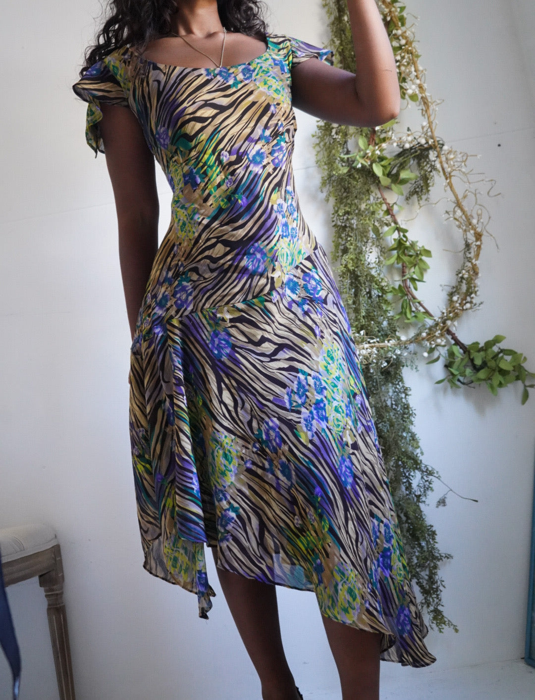 Y2K Animal and Floral Print Fairy Hem Dress