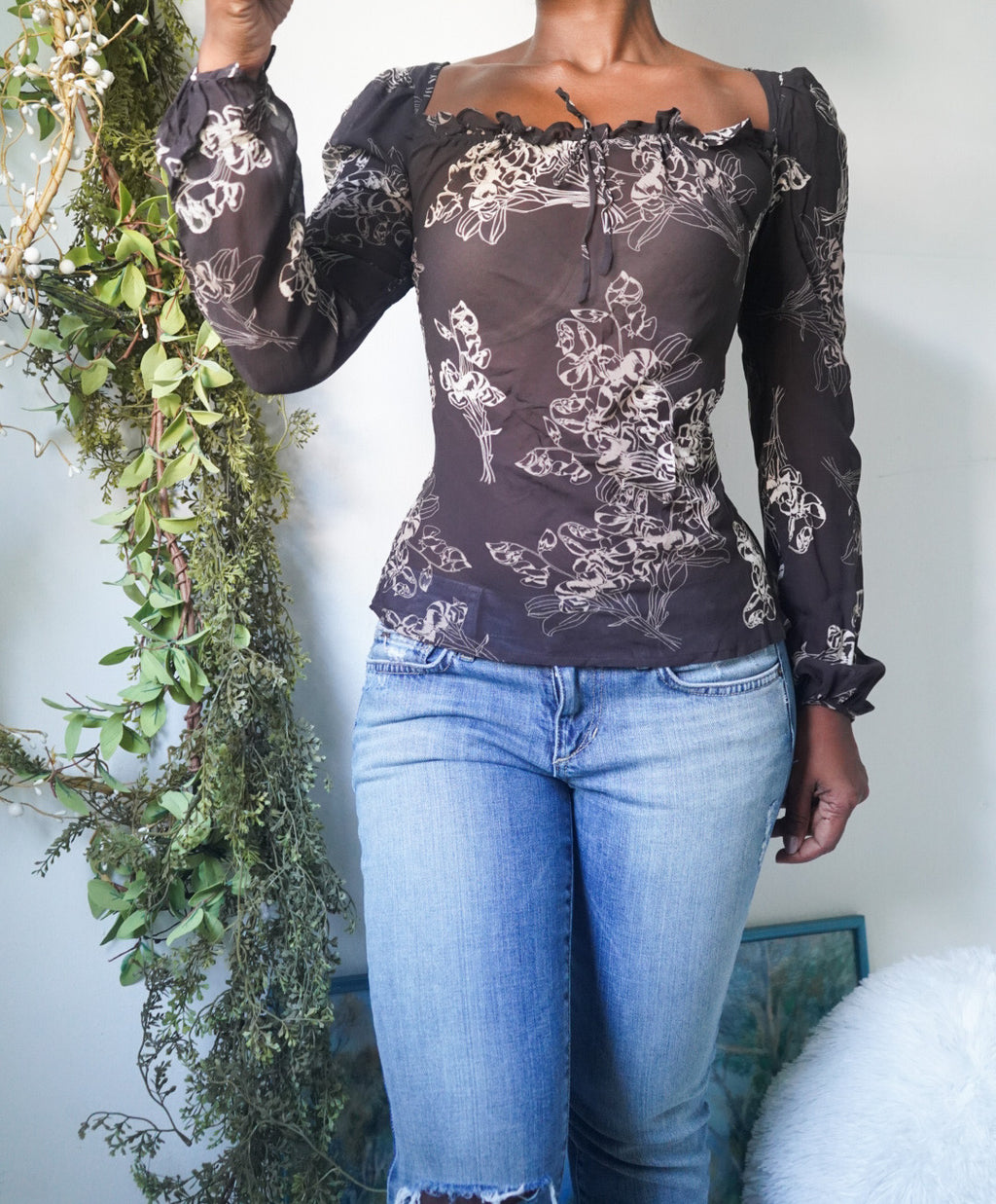 Y2K Brown and Cream Silk Blouse